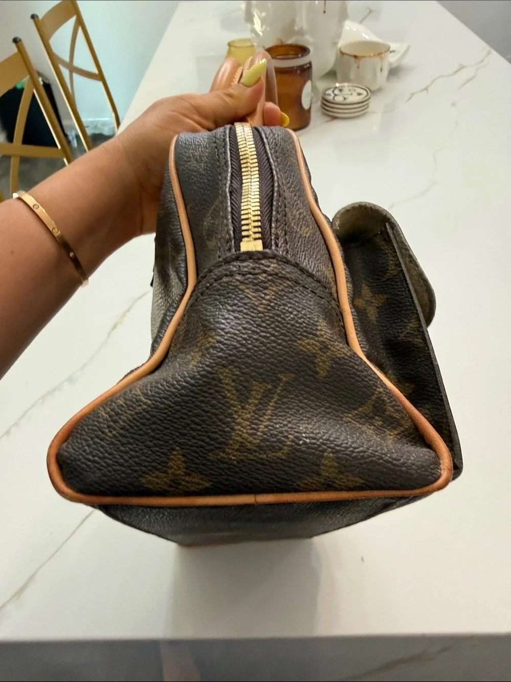 Louis Vuitton Manhattan PM Brown Monogram Canvas Satchel with Dual Front Pockets